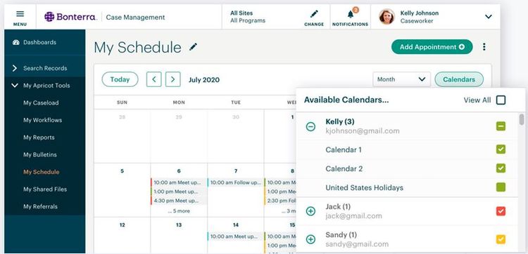 Bonterra Case Management Calendar and Schedule