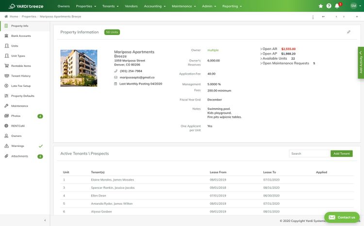 Yardi Breeze Property Details