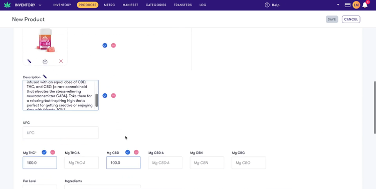 Screenshot of creating a new product in FlowHub Maui