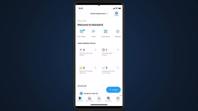 MaintainX Mobile Home Screen