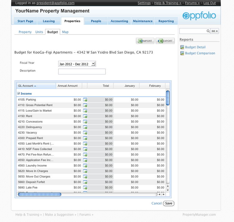AppFolio Property Manager Budget vs Actual Commercial Property Management Software