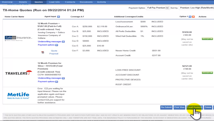 The comparative rating system in EZLynx