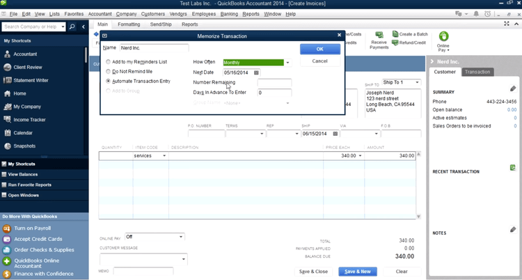 Setting up recurring billing in QuickBooks