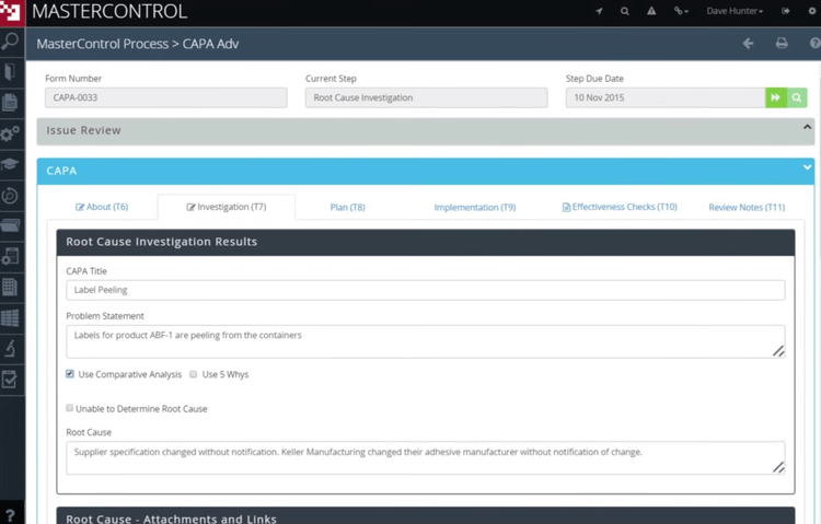 Root cause investigation results in MasterControl Quality Excellence
