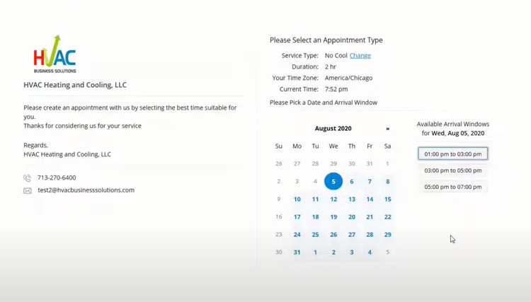 P3 HVAC Online Booking Portal