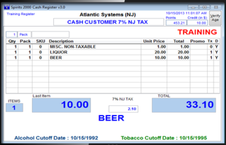 Spirits 2000 point of sale interface