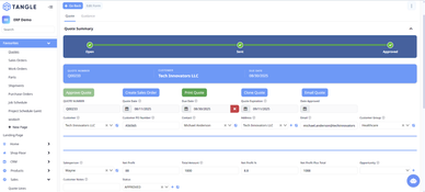 Tangle ERP: Quote Summary