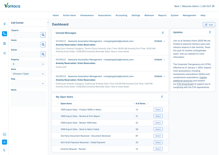 Vantaca Manager Dashboard